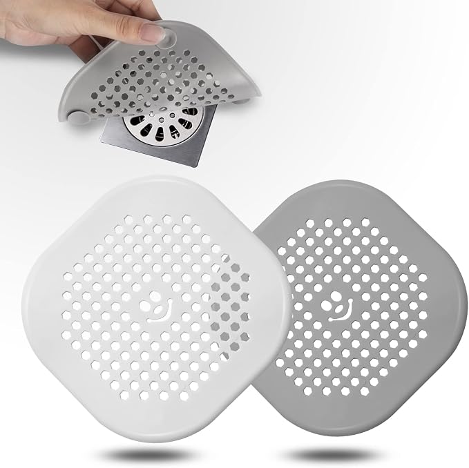 2 Pack Drain Hair Catcher Silicone Bathroom Accessories Shower Drain Protector Sink Drain Strainer Hair Stopper for Shower Kitchen Bathroom Tub Grey