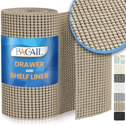 BAGAIL Non-Adhesive Shelf Liner, Thick Strong Grip Drawer Liners for Kitchen Cabinets, Heavy-Duty Easy Cut Cabinet Liners for Shelves, Pantry, Bathroom Cupboards - 24" x 30FT, Beige