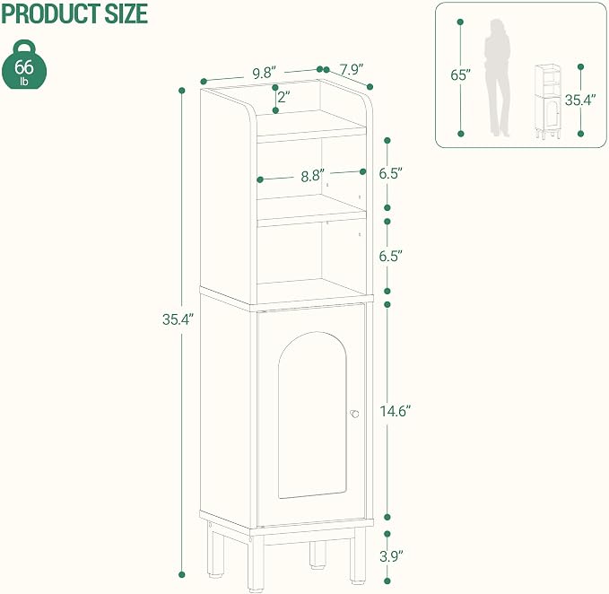 Hzuaneri Bathroom Storage Cabinet, Small Corner Floor Cabinet with Door and Shelves, Narrow Toilet Paper Holder, Bathroom Organizer with Adjustable Shelf, for Small Spaces, Rustic Brown BC38201BV1
