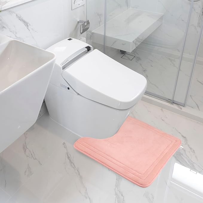 Pink Bathroom Rugs Bath Mat U Shaped Contour Toilet Rug | Washable Non Slip Toilet Floor Mat Memory Foam Contour Bath Rugs for bathroom