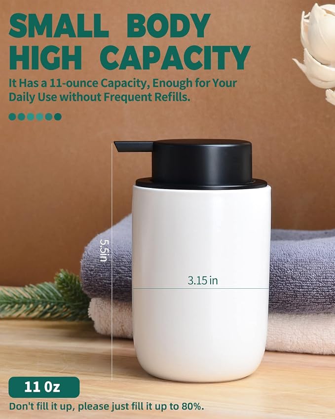 BosilunLlife Lotion Pump Dispenser for Bathroom Lotion Hand Pump Dispenser | Bathroom Soap Dispenser White Kitchen Dish Soap Ceramic Small Liquid Soap Dispenser
