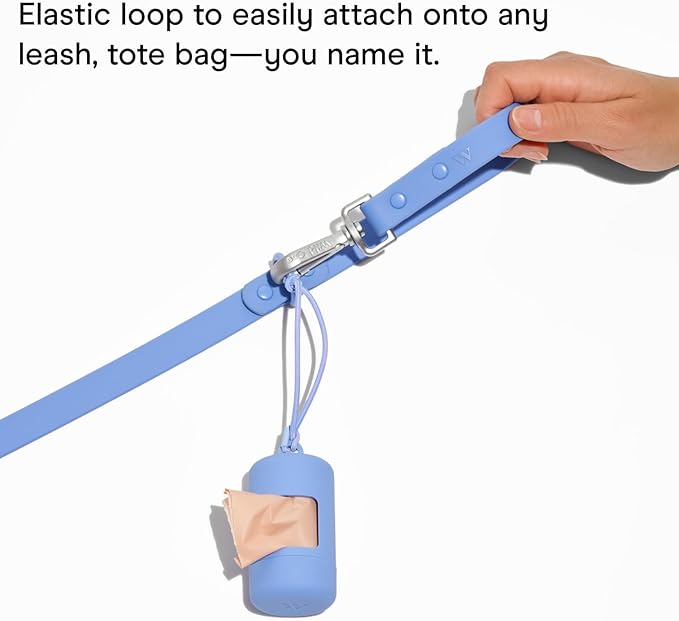 Wild One Dog Poop Bag Holder and Dispenser with Leash Attachment, Leak Proof, Easy Twist Top for Refills, Includes 1 Roll Bags, Blush