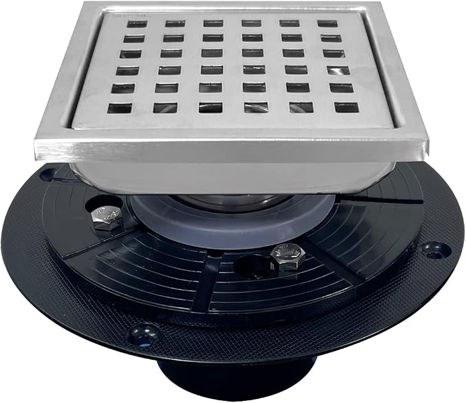 4 Inch Brushed Nickel Shower Floor Drain Square for Bathroom Kitchen Removable Grille Plate Cover with Flange Kit, Sus304 Stainless Steel
