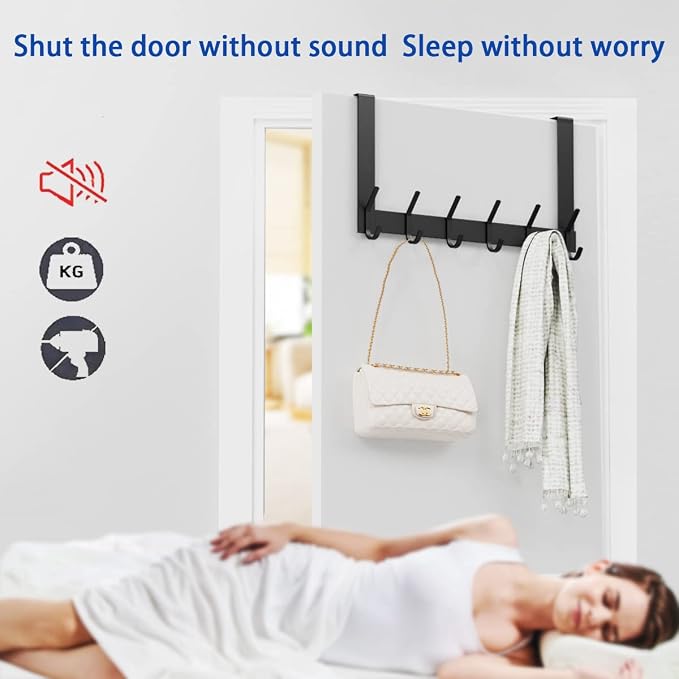 YUMORE Over the Door Hooks, Heavy Duty Door Hanger, Matte Black | Stainless Steel, Rust Resistant Finish, Long Arm Design for Easy Reach, Space-Saving Design, Fits Bathroom & Bedroom Doors