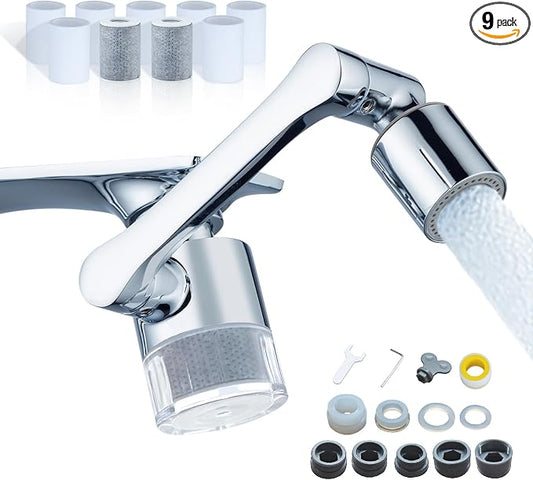 ATQ Water Filter for Sink Faucet Extender Aerator, Reduce Chlorine 1080° Rotating 2 Modes Spray Attachment for kitchen/Bathroom/Toddlers, 9pcs Filter (Aerator1080)