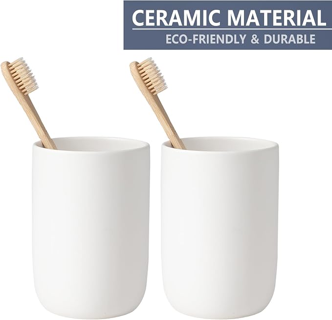 Toothbrush Holders for Bathrooms - 1 Cups Ceramic Toothbrush Toothpaste Holders, White Bathroom Tumbler Cups Reusable Toothbrush Mouthwash Cup, Bathroom Counter Organizer.