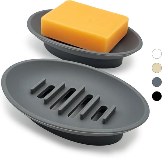 2 Pack Shower Soap Holder, Silicone Soap Dishes with Drain for Bar Soap, Non-Slip Boat Shape Bathroom Shampoo Holder for Shower Niche, Easy Cleaning Soap Saver Tray Keep Dry Stop Mushy