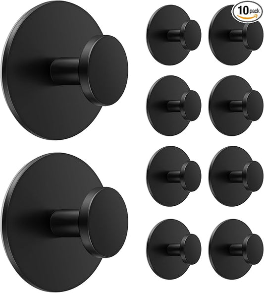 bussdis 10-Pack White Adhesive Wall Hook for Coat and Towel: Extra Sticky 12 LB (Max), Stainless Coat Rack Door Holder Hanger, Heavy Duty