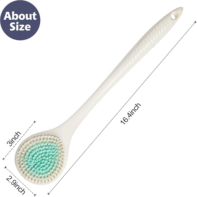 BEDELITE Back Scrubber for Shower, Long Handle 16.4 Inches, Ivory, 1 Pack | Soft Back Brush for Shower, Exfoliating Scrubber, Non-Slip Curved Long Handle Bath Brush, Wet or Dry Use for Back Cleaning