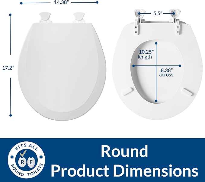 BEMIS 500EC 390 Toilet Seat with Easy Clean & Change Hinges, 1 Pack Round, Cotton White | Durable wood resists chipping & scratching, fits all standard round toilets, Made in USA, 500EC 390