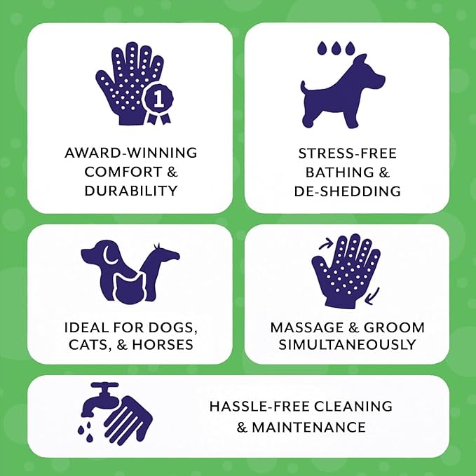 Pet Grooming Gloves - Patented #1 Ranked, Award Winning Shedding, Bathing, & Hair Remover Gloves - Gentle Brush for Cats, Dogs, and Horses (Black, Large)