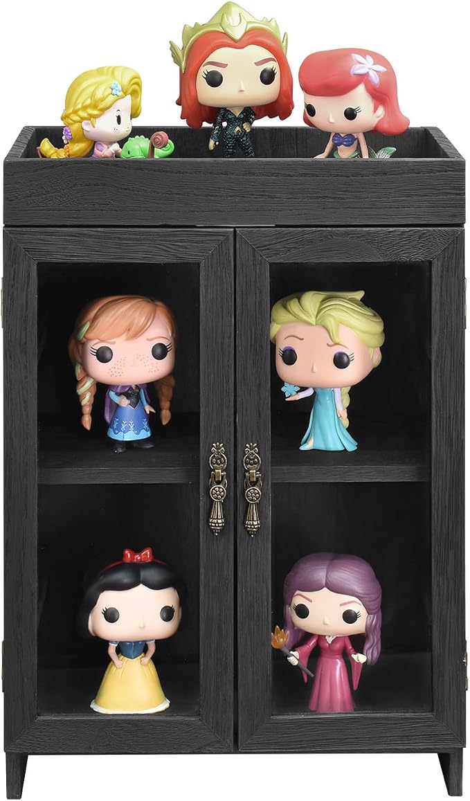 Ikee Design Small Wooden Countertop Storage Cabinet with Adjustable Shelves and Removable Hooks, Perfect for Perfume, Pantry, Essential Oil, 10.4W x 6.1D x 14.4H in, Black