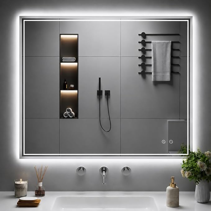 LED Mirror for Bathroom, 36"x42" Lighted Vanity Mirror with Anti-Fog, IP44 Waterproof, 3 Colors Dimmable, Backlit, Memory Function, Touch Control Wall Mount Bathroom Mirror, Horizontal/Vertical