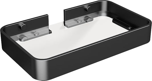 Danpoo 8-Inch Small Wall Shelf, Clear Tempered Glass with Matte Black Aluminum Frame – Sleek Floating Bathroom Organizer