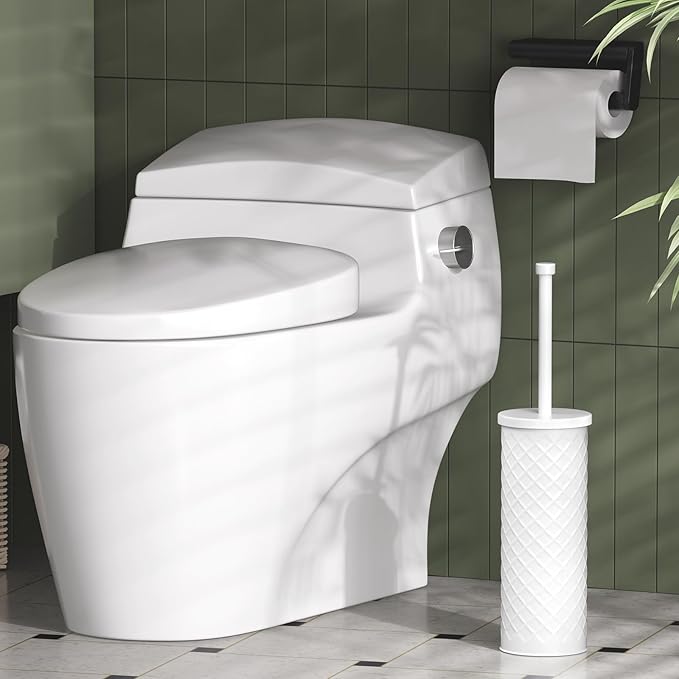 Toilet Bowl Brush and Holder Set 3 Pack with 6 Extra Brush Heads (White) | Extra Long Handle with Splash Guard Cover, Tool-Free Installation, Bathroom Space-Saving, Cleaner Sets for Apartments, RV