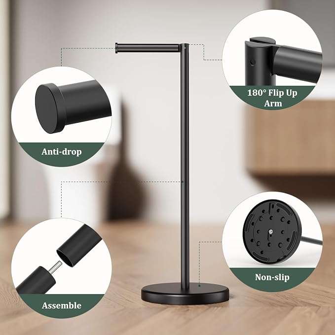 Matte Black Toilet Paper Holder Stand Free Standing Tissue Roll Holder | Freestanding Toilet Paper Stand Storage for Bathroom 304 Stainless Steel Rustproof for 4 Rolls(Fits All Rolls) by Evolvegoods