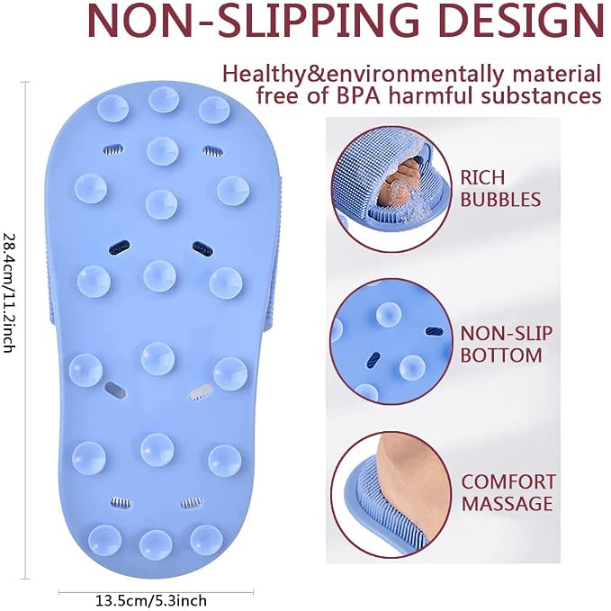 Shower Foot Scrubber - Soft Silicone Cleaner With Non-Slip Suction Cups, Exfoliating Dead Skin Massager Slipper to Improve Circulation & Soothe Tired Feet for Unisex Adults - 1pcs (Pink)