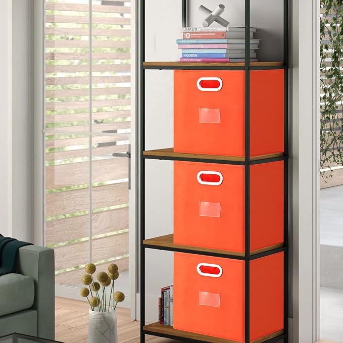 Foldable Cube Storage Bins Set of 4 Fabric Storage Boxes with Dual Metal Handles for Organizing Clothes, Toys, Towels 13x13x13 inch (13x13x13 inch, 4Pack Orange)
