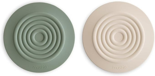 mushie Silicone Drain Stopper 2-Pack | 5.5 inch Diameter Bathtub Flat Suction Cover (Dried Thyme/Shifting Sand)
