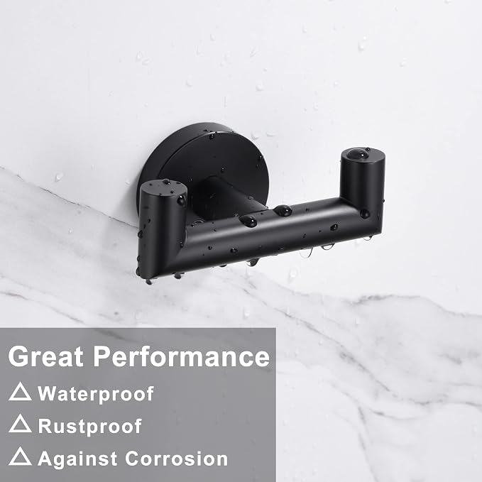 Towel Hooks For Bathrooms, Matte Black Towel Hook For Kitchen Bathroom, SUS304 Stainless Steel Coat Hook, Heavy Duty Double Towels Holder Hooks For Hanging Towels,Coats,Clothes,Wall Mount, 4Pack