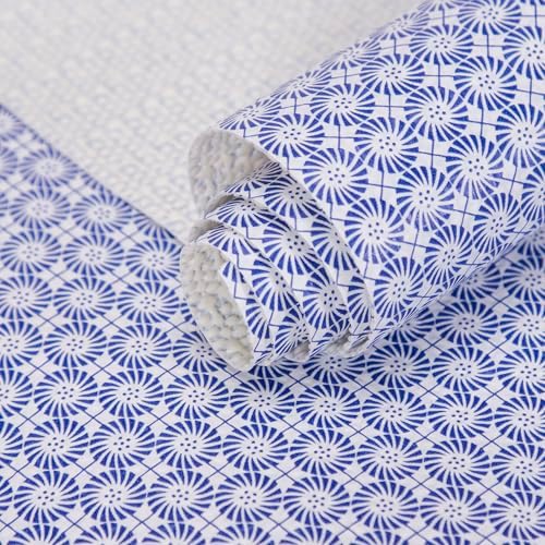 FIFTY FEET 12"x120" Non-Adhesive Shelf Liner for Kitchen Cabinets and Drawers, Washable Non-Slip PVC Cabinet Liner (Blue Circle)(7 Roll)