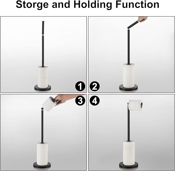 BGL Toilet Paper Holder Standing On Floor Black Matte, Tissue Holder On Floor with Reserve Storage Paper Rolls, Free-Standing Roll Paper Holder