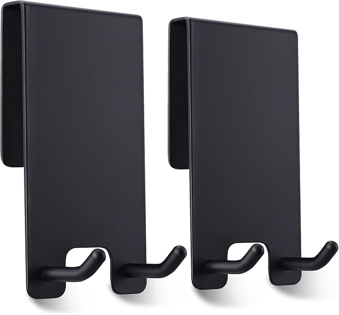Taozun Shower Door Hooks - Towel Hooks for Bathroom Frameless Glass, Squeegee Hook, Over Glass Hook - Black Stainless Steel 2 Pack