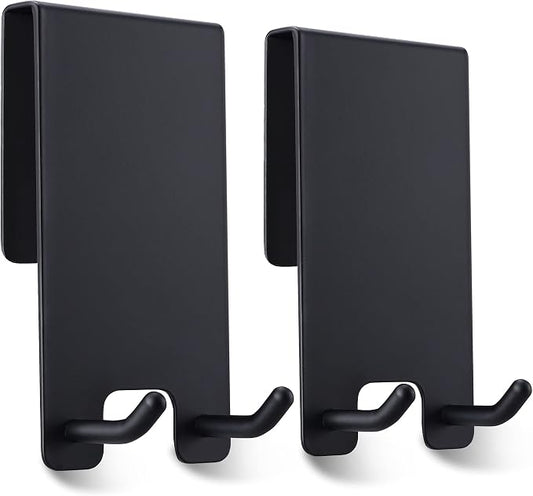 Taozun Shower Door Hooks - Towel Hooks for Bathroom Frameless Glass, Squeegee Hook, Over Glass Hook - Black Stainless Steel 2 Pack