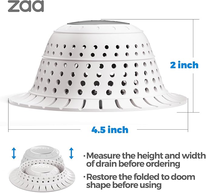 Shower Drain Hair Catcher Bathtub Drain Strainer Sink Drain Protector | Collapsible Pop-Up Drain Hair Catcher, Traps Hair & Prevents Clogs, Easy to Clean, Bathroom Fixture Accessories, White