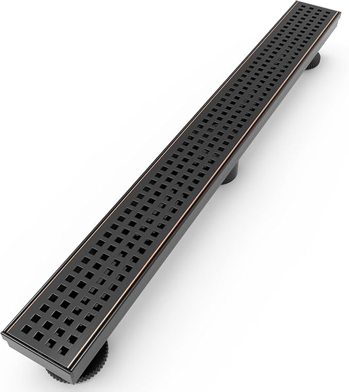WEBANG 24 Inch Linear Shower Drain Rectangular Floor Drain with Accessories Square Hole Pattern Cover Grate Removable SUS304 Stainless Steel CUPC Certified Oil Rubbed Bronze