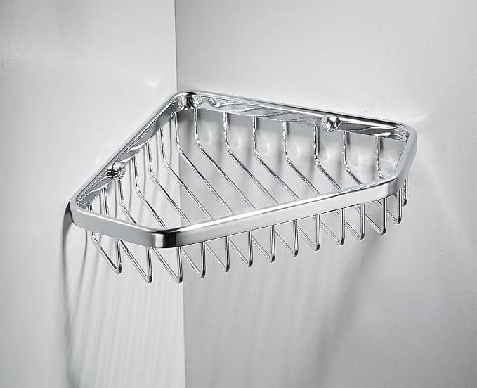 Corner Shower Caddy Basket,Shampoo Holder for Shower Wall,Inside Shower Shelf Bathroom Organizer,Solid Brass Material in Polished Chrome