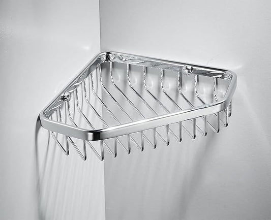 Corner Shower Caddy Basket,Shampoo Holder for Shower Wall,Inside Shower Shelf Bathroom Organizer,Solid Brass Material in Polished Chrome