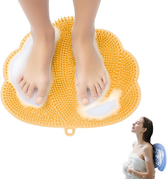 Silicone Shower Foot Scrubber Mat,2025 New Back Exfoliating Bath Wash Pad Wall Mounted Anti-Slip Suction Cups Foot Scrubber,Deep Cleaning Brush Back Massager Pad for Women Men (A-Yellow)