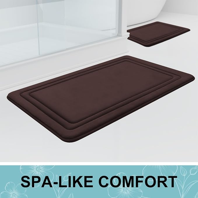 Grandaily Memory Foam Bath Mat Rug 47x32, Ultra Soft, Non-Slip and Absorbent Bathroom Rugs, Machine Wash Dry, Comfortable Bath Carpet for Bathroom Floor, Tub and Shower, Brown