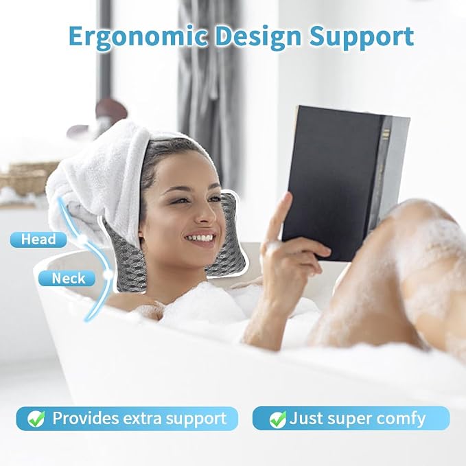 Luxury Bath Pillow, Slip-Resistant Neck & Back Support | 2 Strong Suction Cups Hold the Pillow Firmly in Place on Any Tub, Jacuzzi, or Spa Surface, Relaxing Spa Essentials