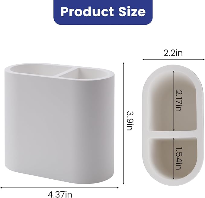 Quick Drying Toothbrush Holder for Bathrooms, Diatomite Countertop Organizer for Electric Tooth Brush, Toothpaste, Razor, Makeup Brush, White, 2 Slots