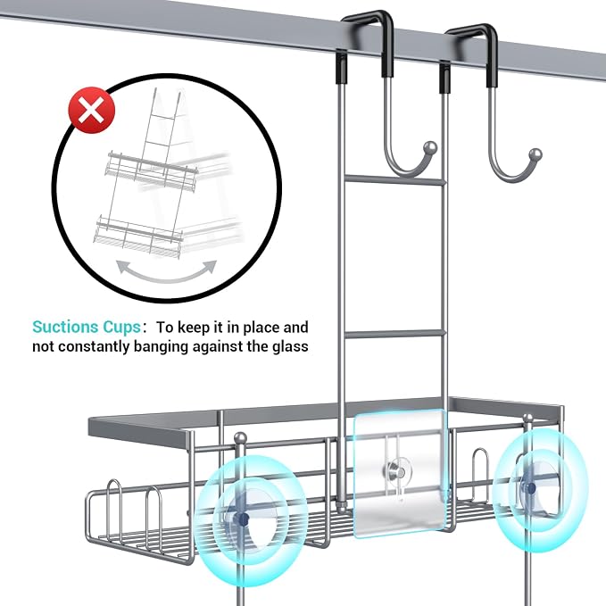 Aitatty Hanging Shower Caddy Over Door: No Drill Rustproof Shower Shelf | Includes Hooks & Soap Holders for Shampoos, Conditioners and Bathroom Essentials, Anti-Slip for Any Shower Room