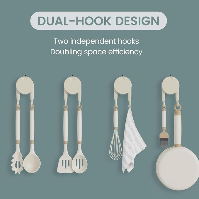 Strong Suction Cup Hooks for Shower, Bathroom, Kitchen, Heavy Duty Hangers for Door Wreaths, Robe, loofah, Towel, Utensils, Removable Wall Hooks for Tile, Glass, Mirror (4 Pack-Cream)