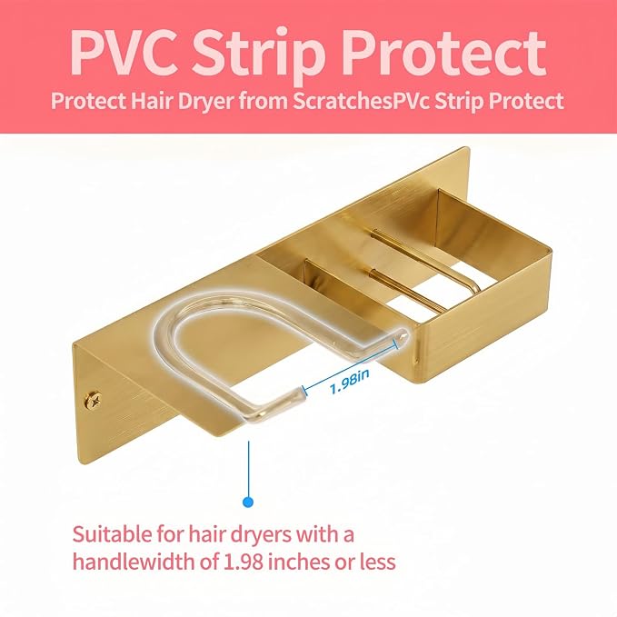 Hair Dryer and Straightener Holder, Hair Tool Organizer Wall Mount for Bathroom, Blow Dryer Holder Adhesive/Drilling HairDryer Stand, Stainless Steel Straightener Holder Gold UEMUSI