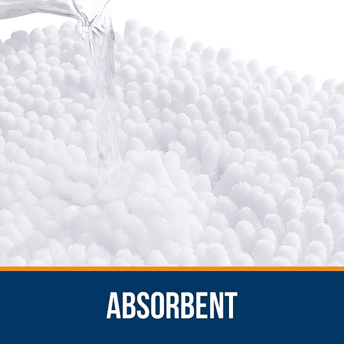 OLANLY Chenille Bathroom Rugs Mats Sets 2 Piece, 47"x20"+24"x16", White | Ultra Soft Absorbent Bath Rugs Set, Rubber Backing Non-Slip, Quick Dry, Machine Washable Bath Carpet, Home Decor Accessories