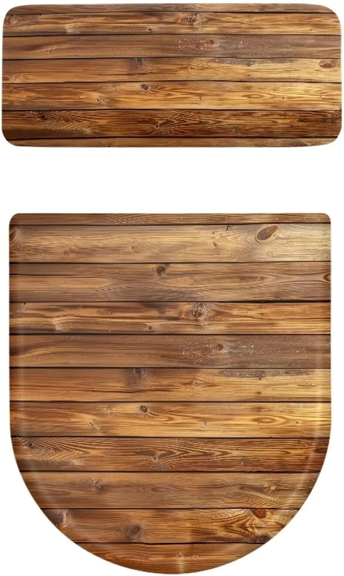 Brown Wooden Toilet Cover Lid Set 2 Pack Toilet Tank Cover Washable Bathroom Accessory Set Fits Most Round,Elongated and Oblong Lids