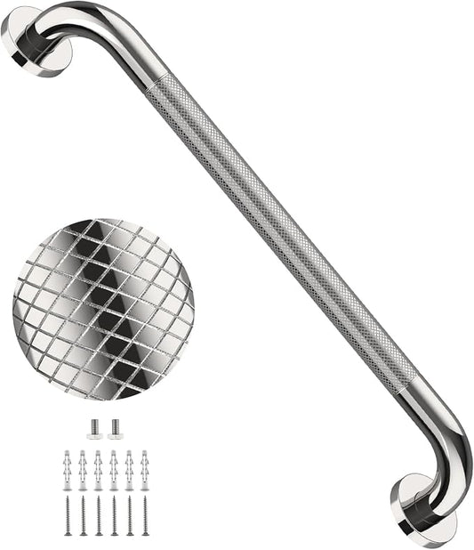 24 Inch Anti Slip Shower Grab Bar, YuanDe Polished Chrome Stainless Steel Bath Grab Bar, Knurled Bathroom Safety Rail, Shower Handrail Support, Handicap Elderly Balance Assist Handles-1.25" Diameter