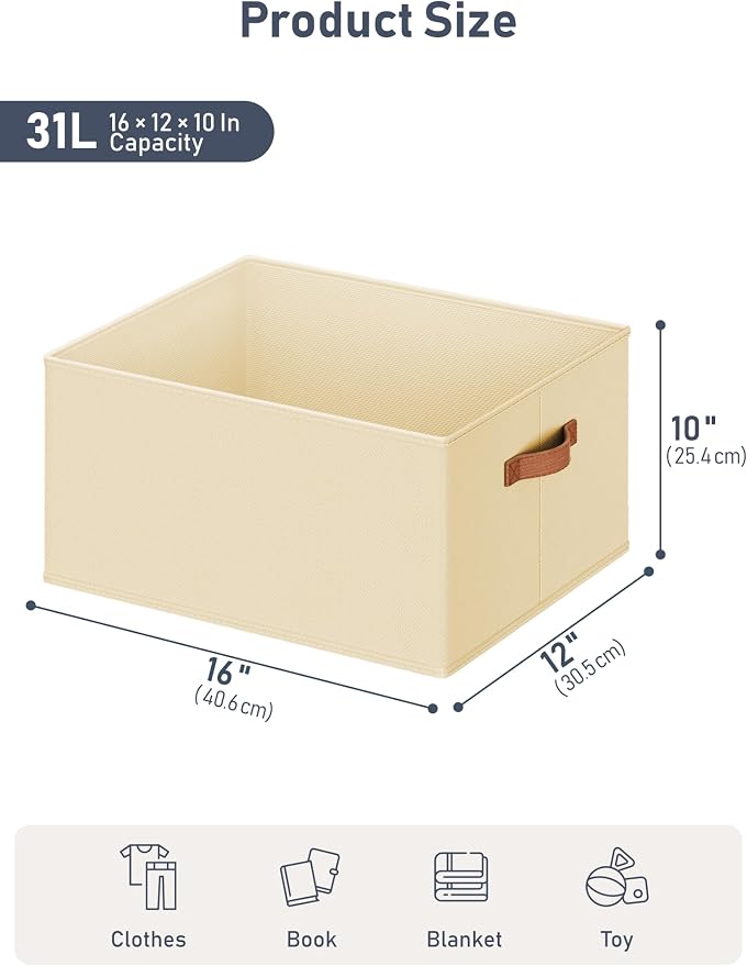 DIMJ 10 Pack Large Closet Storage Baskets Bins for Shelves, Collapsible Fabric Closet Organizers and Storage with Polyester Handles, Decorative Baskets for Organizing Clothes, Linen Closet 16x12x10