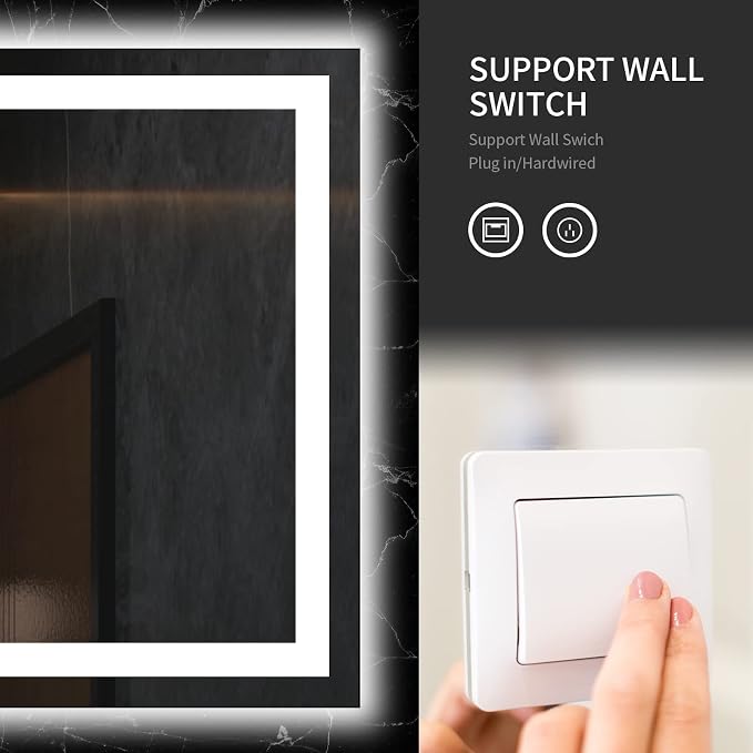 LOAAO 60"X28" LED Bathroom Mirror with Light, UL Listed | Anti-Fog, Dimmable, 3 Color Temperature, Backlit + Front Lit, Memory Function, Tempered Glass