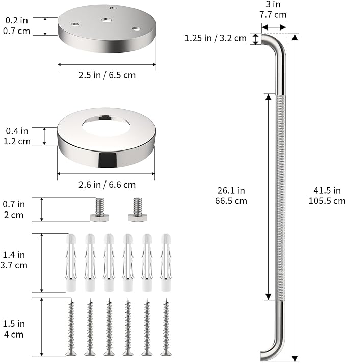 2 Pack 42 Inch Anti-Slip Grab Bar, ZUEXT Chrome Extra Long Stainless Steel Bathroom Safety Assist Handle w/Knurled Grip, Wall Mounted Support Rail for Bathtub, Shower, Toilet Seniors Handicap Safety