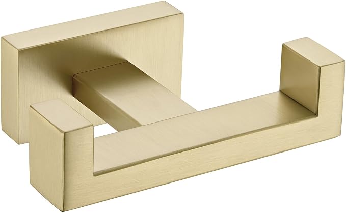 Angle Simple Towel Hook Brushed Gold, SUS304 Stainless Steel Double Robe Coat Hook, Hand Towel Holder Bathroom Wall Mount
