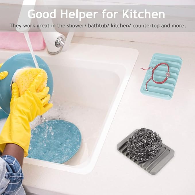 Self Draining Soap Dishes, 3 Pcs Silicone Waterfall Drainer Soap Holder for Bathroom, Extend Soap Life Keep Dry Clean & Easy Cleaning (Black, White, Gray)