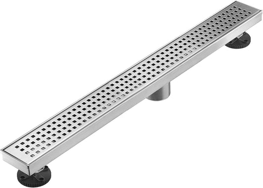 AVSIILE Linear Shower Floor Drain, Brushed Nickel 30 Inch 304 Stainless Steel Bathroom Drains Kit, Long Rectangular Shower Trench Drain with Square Pattern Drain Cover & Hair Catcher
