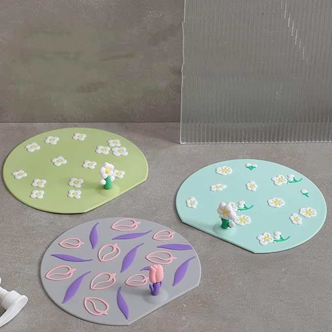 3pcs Anti Odor Mat Silicone Bathtub Stopper Drain Stopper Drain Plug Flat Cover for Kitchen Bathroom Laundry Shower Floor