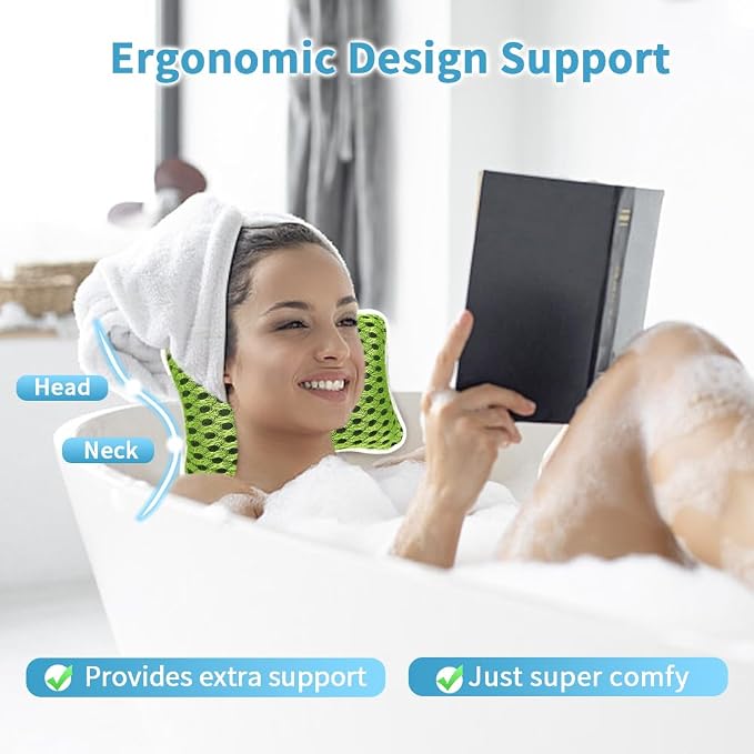 Luxury Bath Pillow, Slip-Resistant Neck & Back Support | 2 Strong Suction Cups Hold the Pillow Firmly in Place on Any Tub, Jacuzzi, or Spa Surface, Relaxing Spa Essentials